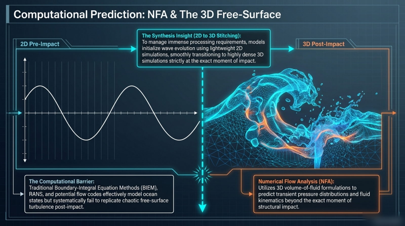 Predicting the impact: 2D and 3D numerical models of the free surface