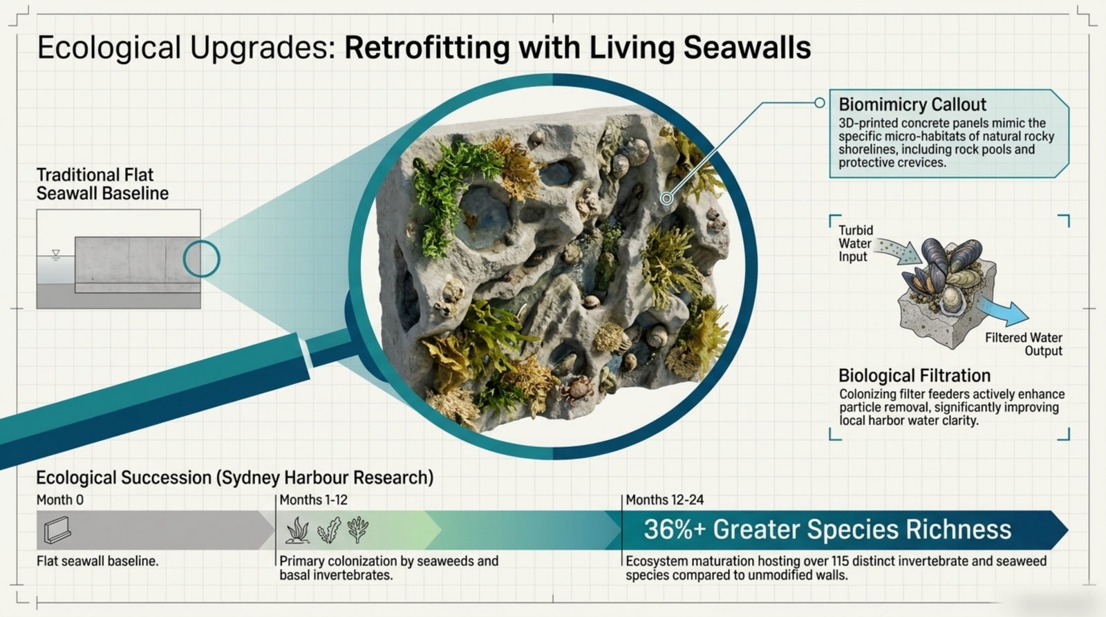 Retrofit ecology: habitat panels on existing walls in Sydney Harbour