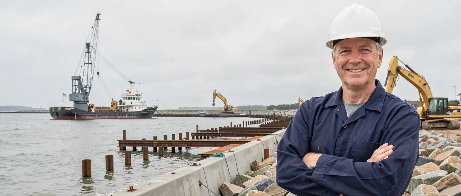 Seawall repair contractor on a job site in Tampa, FL
